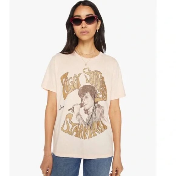 💕BOWIE x MOTHER💕 The Rowdy Glitter Graphic Tee ~ Starman Medium M NWT - Picture 4 of 16